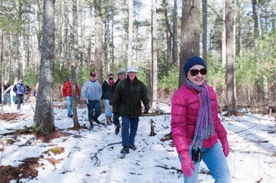 Olde Field Farm
The Mattapoisett Land Trust and the Rochester Land hosted a joint walk at the Olde Field Farm property on the afternoon of Sunday, February 23. Hikers walked through the pinewood trails and through the frozen wetlands surrounding the Mattapoisett River, looking for animal tracks in the snow and admiring the natural beauty Rochester has to offer. The RLT will be hosting other walks in the future to showcase properties featured in their new booklet titled, “Explore Rochester.” Photo by Felix Perez
