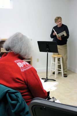 A Christmas Carol
A group of Charles Dickens enthusiasts ranging from casual to serious gathered to participate in a reading of “A Christmas Carol” Saturday morning at the Plumb Corner Library. Pictured here Stan Moszczenski  reads an excerpt. Photo by Nick Walecka  
