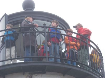 Bird Island
The Marion Natural History Museum after-school group braved the fog on Wednesday April 26, 2011 and enjoyed the view from atop the lighthouse at Bird Island.  Bird Island is one of the few remaining nesting sites of the Roseate Tern, which are due to arrive any day now. Photo courtesy of Elizabeth Leidhold.
