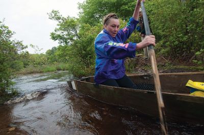 Memorial Day Boat Race
Keeping with an 80 year-old tradition, people with their home made boats raced toward the finish line during the annual Rochester Memorial Day Boat Race. Beginning at Grandma Hartley’s Reservoir on Snipatuit Road, boaters paddled the almost 12-mile race route to Herring Weir at River Road in Mattapoisett. There were 65 teams in all. Photo by Felix Perez.
