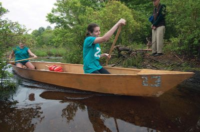 Memorial Day Boat Race
Keeping with an 80 year-old tradition, people with their home made boats raced toward the finish line during the annual Rochester Memorial Day Boat Race. Beginning at Grandma Hartley’s Reservoir on Snipatuit Road, boaters paddled the almost 12-mile race route to Herring Weir at River Road in Mattapoisett. There were 65 teams in all. Photo by Felix Perez.
