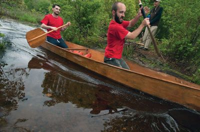 Memorial Day Boat Race
Keeping with an 80 year-old tradition, people with their home made boats raced toward the finish line during the annual Rochester Memorial Day Boat Race. Beginning at Grandma Hartley’s Reservoir on Snipatuit Road, boaters paddled the almost 12-mile race route to Herring Weir at River Road in Mattapoisett. There were 65 teams in all. Photo by Felix Perez.
