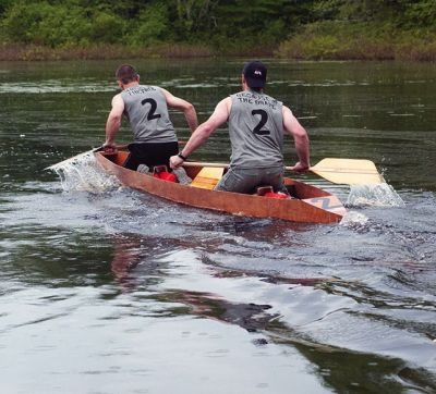 Memorial Day Boat Race
Keeping with an 80 year-old tradition, people with their home made boats raced toward the finish line during the annual Rochester Memorial Day Boat Race. Beginning at Grandma Hartley’s Reservoir on Snipatuit Road, boaters paddled the almost 12-mile race route to Herring Weir at River Road in Mattapoisett. There were 65 teams in all. Photo by Felix Perez.
