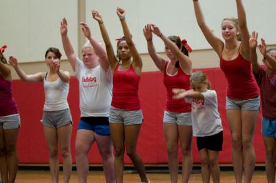 Catch the spirit! 
It was some tween fun at Old Rochester Regional High School on Sunday, September 5, 2010 when the schools varsity cheerleaders provided a cheer clinic fundraiser for young, aspiring cheerleaders. These younger cheerleaders will join the varsity squad at the ORR/Nauset football game on September 11, at the ORR David Hagen field at 7:00 pm. For more sports and ORR information, read the articles in this weeks issue from ORR students Anne Smith and Ben Resendes. Photos by Felix Perez.
