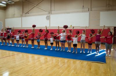 Catch the spirit! 
It was some tween fun at Old Rochester Regional High School on Sunday, September 5, 2010 when the schools varsity cheerleaders provided a cheer clinic fundraiser for young, aspiring cheerleaders. These younger cheerleaders will join the varsity squad at the ORR/Nauset football game on September 11, at the ORR David Hagen field at 7:00 pm. For more sports and ORR information, read the articles in this weeks issue from ORR students Anne Smith and Ben Resendes. Photos by Felix Perez.
