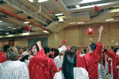 Class of 2010
Old Rochester Regional High School graduates from the Class of 2010 toss their caps up in the air and celebrate a bright future on June 5, 2010. Photo by Tim Smith.
