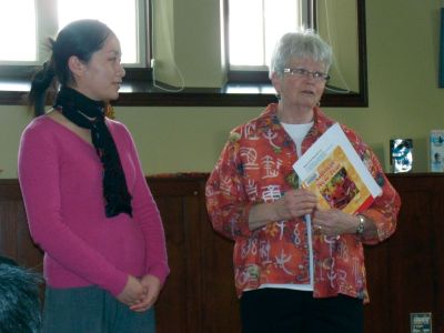 Chinese Culture
Children learned about Chinese culture and the Year of the Rabbit at a February 24, 2011 Mattapoisett library event. Librarian Linda Burke read a traditional Chinese story, and then the children enjoyed making their own dragons, watched as Haiying Zhang wrote their names in Mandarin, and tried eating fried rice with chopsticks. Photo by Anne Kakley.
