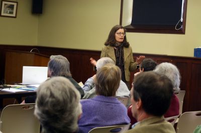 Climate Change
The unseasonably warm weather has raised speculation among many on whether climate change is playing a role. A talk on global warming by Mary Jane Sorrentino at the Mattapoisett Free Public Library on February 18 attracted many locals interested in hearing how it is affecting New England, our local coastal areas, and what responses communities can embrace. Photo by Laura Pedulli 

