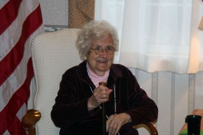 Boston Post Cane
At 99 years old, Marion resident Caroline Derocha smiles as she accepts the Boston Post Cane, which is awarded to the oldest resident of each town. Ms. Derocha, who raised her family in Marion, said that her children and husband were very good to her. Ms. Derocha celebrates a long life of hard work. She was known for gardening, baking, sewing, and she continues to work on one of her greatest loves  jigsaw puzzles. Photo by Anne OBrien-Kakley.
