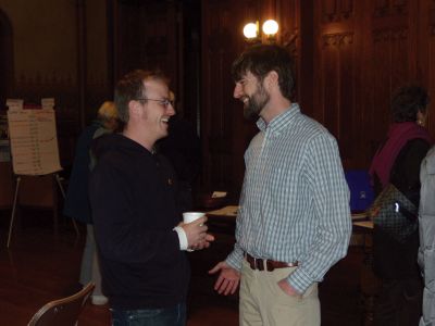 Sustainable Cinema
Marion Institutes Events and Membership Director Glenn Oliviera greets filmgoers at the opening of the SouthCoast Sustainable Cinema series on January 20, 2011 at the Fairhaven Unitarian Church. For more on the series, read our story and visit www.MarionInstitute.org. Photo by Anne Kakley.
