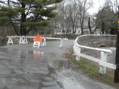 River Road Flood
The heavy rains over the past week finally pushed the Mattapoisett River beyond it's banks causing the road to be closed and flooding near by yards. March 31, 2010.  Photo by Paul Lopes
