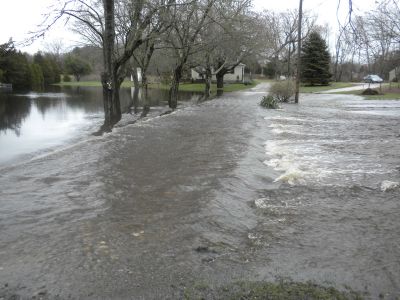 River Road Flood
The heavy rains over the past week finally pushed the Mattapoisett River beyond it's banks causing the road to be closed and flooding near by yards. March 31, 2010.  Photo by Paul Lopes
