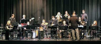 ORRJHS Jazz Band
As part of the FORM concert series, the ORRJHS Jazz Band, directed by Richard Laprise, and the ORRHS Chorus and Jazz Band, directed by Richard Barnicle, performed a program drawing on a broad range of styles and influences on April 11. FORM (Friends of Old Rochester Music) President Kathleen Kvilhaug spoke about the ORR music programs' most recent distinction, the NAMM Foundation's recognition for Outstanding Support of Music Education, along with new awards ORRHS won during the recent trip to Nashville, TN
