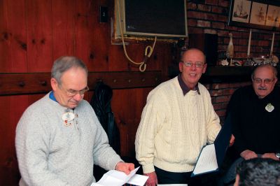 Service Award
At a recent meeting, Lions Club member Michael Lamoureux (center) of Mattapoisett was awarded a certificate for 25 years as a member of the Mattapoisett Lions Club. District Governor Raymond Hebert presented the award and Past District Governor and Mattapoisett Lion, Don Correia, also extended his congratulations. The Lions Club thanks Mike for 25 years of service to Lions and the community! Photo courtesy of Rebecca McCullough.
