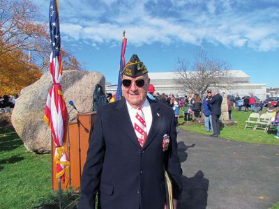 Veteran's Day 2013
The Tri-Town honored veterans on Monday with moving programs. In Marion, the parade included Cub Scout Pack 32, Master of Ceremonies Joe Napoli, and the Sippican School Band. In Mattpoisett, Daniel Mazzuca gave a speech that focused on what our country can do for veterans in need of jobs, housing, and mental health services. The Old Hammondtown School band and chorus provided strong performances. Photos by Joan Hartnet-Barry & Shawn Badgley.
