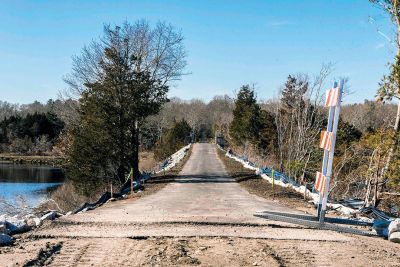 Shared-Use Path
One year after Acushnet-based builder D.W. White was contracted at $6.7 million by the Massachusetts Department of Transportation in February 2019 to build Phase 1b of the “Shared-Use Path”, trees have been cleared and pilings installed, setting the table for imminent construction of a wooden bridge over the marshlands in Mattapoisett. Photo by Ryan Feeney

