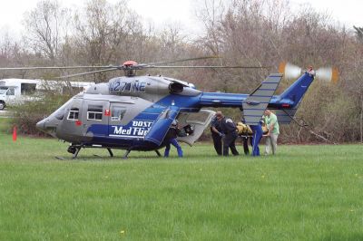 Med Flight
A man suffered a head injury and a laceration to his arm in a fall at the Bay Club on April 25, 2011. He was transported by ambulance to the Mattapoisett Police Station and then airlifted to a Rhode Island Hospital. Photo by Chris Martin.
