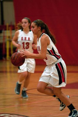 ORR Basketball
The ORR Lady Bulldogs Varsity Basketball team dominated Dighton-Rehoboth 50-24 Thursday night in front of a home crowd in the ORR gymnasium.  The girls went on a 16-2 run in the first quarter and never gave up their lead.  The team improves to 4-1 overall and 3-0 in the South Coast Conference. Sophomore Gabby Reuter and Junior Haley Dickerson each had 14 points and 10 rebounds apiece. Photo by Felix Perez
