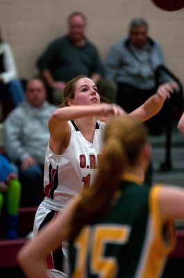 ORR Basketball
The ORR Lady Bulldogs Varsity Basketball team dominated Dighton-Rehoboth 50-24 Thursday night in front of a home crowd in the ORR gymnasium.  The girls went on a 16-2 run in the first quarter and never gave up their lead.  The team improves to 4-1 overall and 3-0 in the South Coast Conference. Sophomore Gabby Reuter and Junior Haley Dickerson each had 14 points and 10 rebounds apiece. Photo by Felix Perez
