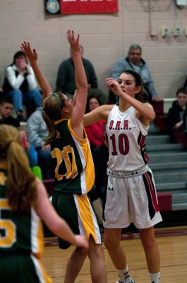 ORR Basketball
The ORR Lady Bulldogs Varsity Basketball team dominated Dighton-Rehoboth 50-24 Thursday night in front of a home crowd in the ORR gymnasium.  The girls went on a 16-2 run in the first quarter and never gave up their lead.  The team improves to 4-1 overall and 3-0 in the South Coast Conference. Sophomore Gabby Reuter and Junior Haley Dickerson each had 14 points and 10 rebounds apiece. Photo by Felix Perez
