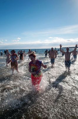 2015 Freezin’ for a Reason Polar Plunge
The 2015 Freezin’ for a Reason Polar Plunge on New Year’s Day at Town Beach in Mattapoisett was a splashing success, according to event coordinator Michelle Huggins. The third annual polar plunge raised nearly $10,000 to provide financial assistance to local families battling cancer. Many participants donned costumes, competing for the best costume trophy.  Photo by Felix Perez
