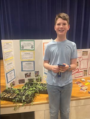 Sippican Science Fair
Sixth-grade student Samuel Becker won a blue ribbon for his project, "Which growing medium helps plants grow best?" (Photo Courtesy Old Rochester Regional School District and MA Superintendency Union #55)
