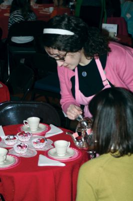 Valentine Tea
The Marion Art Center hosted an American Girl themed Valentine Tea Party on February 6, 2010. Over 20 girls dressed in their pink and red finest enjoyed dainty finger foods, festive cupcakes, red fruit punch, and tea. Morgan Middleton played Kirsten and Phoebe Mock played Singing Bird in the Marion Art Center American Girl mini-musical that accompanied the tea party. Photo by Anne OBrien-Kakley.
