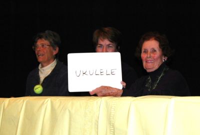 Lizzie T's Spelling Bee
Elizabeth Taber Library's First Annual Lizzie T's Spelling Bee. March 8, 2007
Team: Thursday Tennis Group; Priscilla Ditchfield, Danielle Francis, & Ellie Burbank
Diplaying the final winning word "ukulele"

