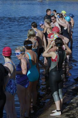 2011 Triathlon
240 athletes kicked off the Harbor Days week on July 10, 2011 with the Mattapoisett Lions Triathlon, which started from Mattapoisett Town Beach and included a .25-mile swim, a 10-mile bike ride and a 3-mile run. The mens winner for the Triathlon was Keith Putnam or Marston Mills, MA with a time of 52:52, and the womens winner was Katie McCully of Eastham, MA with a time of 58:51. Photo by Anne Kakley.
