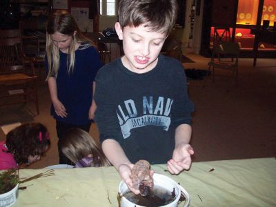 Marion Natural History Museum
Alex Bessey holds some wood frog egg masses at a recent vernal pool afterschool program with the Marion Natural History Museum. Photo courtesy of Elizabeth Leidhold.
