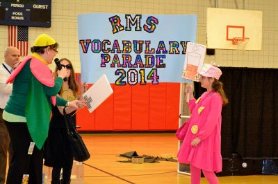 Vocabulary Day Parade 
A living, breathing, (and giggling) dictionary of vocabulary words displayed their intellect and imagination at Rochester Memorial School during its first annual Vocabulary Day Parade on April 4. Photo by Jean Perry
