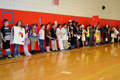 Vocabulary Day Parade 
A living, breathing, (and giggling) dictionary of vocabulary words displayed their intellect and imagination at Rochester Memorial School during its first annual Vocabulary Day Parade on April 4. Photo by Jean Perry
