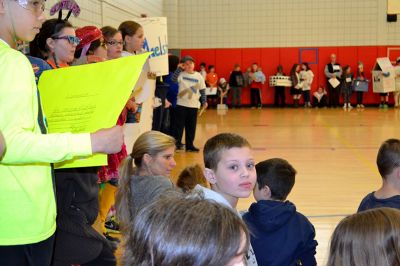 Vocabulary Day Parade 
A living, breathing, (and giggling) dictionary of vocabulary words displayed their intellect and imagination at Rochester Memorial School during its first annual Vocabulary Day Parade on April 4. Photo by Jean Perry
