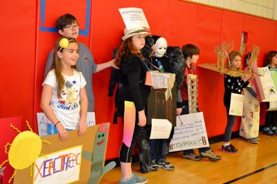 Vocabulary Day Parade 
A living, breathing, (and giggling) dictionary of vocabulary words displayed their intellect and imagination at Rochester Memorial School during its first annual Vocabulary Day Parade on April 4. Photo by Jean Perry
