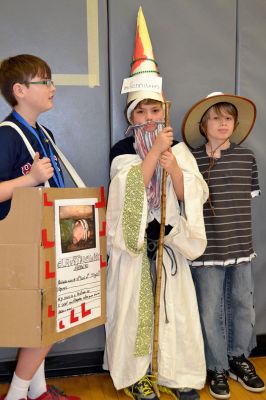 Vocabulary Day Parade 
A living, breathing, (and giggling) dictionary of vocabulary words displayed their intellect and imagination at Rochester Memorial School during its first annual Vocabulary Day Parade on April 4. Photo by Jean Perry
