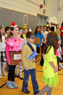 Vocabulary Day Parade 
A living, breathing, (and giggling) dictionary of vocabulary words displayed their intellect and imagination at Rochester Memorial School during its first annual Vocabulary Day Parade on April 4. Photo by Jean Perry
