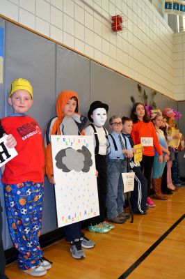 Vocabulary Day Parade 
A living, breathing, (and giggling) dictionary of vocabulary words displayed their intellect and imagination at Rochester Memorial School during its first annual Vocabulary Day Parade on April 4. Photo by Jean Perry
