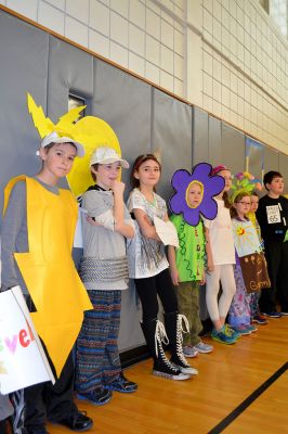 Vocabulary Day Parade 
A living, breathing, (and giggling) dictionary of vocabulary words displayed their intellect and imagination at Rochester Memorial School during its first annual Vocabulary Day Parade on April 4. Photo by Jean Perry
