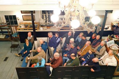 Wanderer Lecture
Recently retired Seth Mendell delivered his last lecture for a while at the Mattapoisett Historical Society last Thursday night. The presentation was a riveting tale of the construction and subsequent journeys of the last whale ship built in Mattapoisett and this newspaper’s namesake, the bark Wanderer. Mendell recounted the yellow pine and live oak, the charismatic caulkers and other builders, and the fact that the Wanderer found its greatest successes in the early 1900s before its demise at Cuttyhunk. Pho
