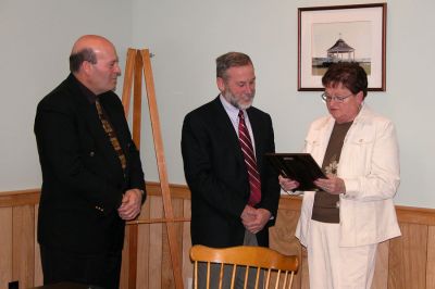 MASC Honors Andrews
Maurice Hancock (left), Immediate Past President of the Massachusetts Association of School Committees (MASC), and Ellen Furtado (right), President-Elect of the MASC, present the MASC's annual Community Leader for Public Education Award to Mattapoisett Selectman Raymond H. Andrews (center) for his efforts with the Center School and Old Hammondtown School Building Projects. (Photo by Kenneth J. Souza).

