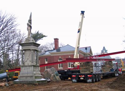 Library Support
Work is progressing nicely on the renovation to and expansion of the Mattapoisett Free Public Library on Barstow Street. In this photo, workers can be seen inserting support beams into the basement which were used to lift and support the entire building. (Photo by Arthur E. Schneider).
