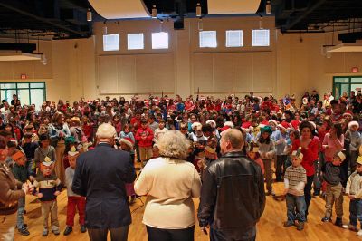 Braitmayer Benefactor
Staff and students at Sippican School in Marion recently honored the Braitmayer Foundation and former student Jack Braitmayer during an all-school meeting for their years of generosity to the school. (Photo by Robert Chiarito).
