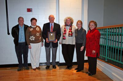 Braitmayer Benefactor
Sippican School in Marion recently honored the Braitmayer Foundation for their years of generosity to the school. Here Jack Braitmayer and wife Nancy (center) accept the Massachusetts Association of School Committees (MASC) Outstanding School Partner Award for his efforts flanked by his son, Eric, his niece Nancy Corkery, President of MASC Ellen Furtado, Marion School Committee Chairman Jane McCarthy, and Sippican School Principal Dona Mahoney. (Photo by Robert Chiarito).
