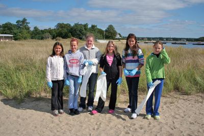 CoastSweep 2008
Sixth graders from Sippican School in Marion pitched in to help with the CoastSweep coastal clean-up on Saturday, September 20 at Silvershell Beach. Members of the Sippican School Student Council who volunteered that morning included (from left) Danielle Cammarano, Tayler Glavin, Julianne Mariner, Hannah Lerman, Julia ORourke and Emma Purtell. (Photo courtesy of Jim ORourke).

