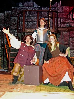 The Impossible Dream
Aaron Valente (Sancho Panza), C. Tucker Johnson (Don Quixote), and Chelsie Nectow (Aldonza) will star in the ORR Drama Clubs production of Man of La Mancha, to be performed at ORR High School Thursday through Saturday, March 30, 31 and April 1 at 7:30 pm; and on Sunday, April 2 at 2:00 pm. Tickets are $12 for adults, and $8 for seniors and students and are now available at the Pen and Pendulum in Mattapoisett, the Marion General Store, and the Plumb Corner Market in Rochester. Tickets will also be available at the door. For additional information, please call 508-763-4727.(Photo by and courtesy of Joe Butterfield).
