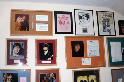 Beatlemania!
A wall covered with various hand-written and autographed notes from Beatle John Lennon is among the many unique collectible items that Jim Cushman of Mattapoisett has amassed over the years. (Photo by Kenneth J. Souza).
