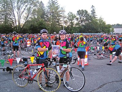 Pan-Mass Challenge
Mattapoisett residents Jimmy DiPasqua and Kelly Dawicki pose in Sturbridge, MA at the starting line of the 2008 Pan-Massachusetts Challenge with a copy of The Wanderer. The duo raised $8,000 for the Jimmy Fund and the Dana Farber Cancer Institute during the event. (09/04/08 issue)
