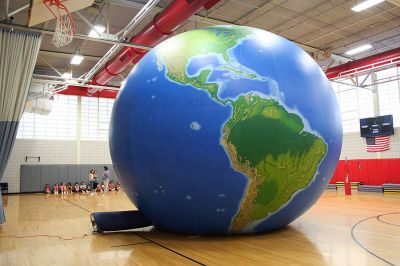 Global Warming
Students at Rochester's Memorial School were given a rare look at this scaled inflatable model of Planet Earth during a recent Earth Balloon program sponsored by professors from Bridgewater State College. The unique learning tool allows students to see the entire planet from both outside and inside. (Photo by Robert Chiarito).
