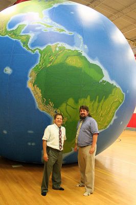 Global Warming
Students at Rochester's Memorial School were given a rare look at a scaled model of Planet Earth during a recent Earth Balloon program sponsored by professors from Bridgewater State College. (Photo by Robert Chiarito).
