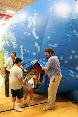 Journey to the Center of the Earth
Students at Rochester's Memorial School were given a rare look at what the earth looks like from the inside during a recent Earth Balloon program sponsored by professors from Bridgewater State College. (Photo by Robert Chiarito).
